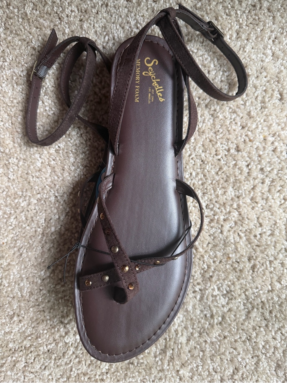 Seychelles Dark Brown Studded Toe-Loop Ankle-Strap Sandals